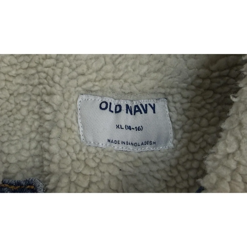 Vintage Old Navy Jacket Youth XL‎ 14-16 Blue Denim Sherpa Lined Button Winter